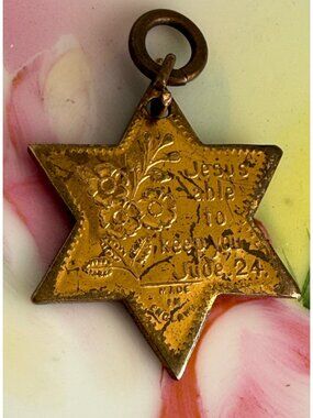Antique Victorian Sunday School Prize Medal NPO Belfast Star Shape Floral